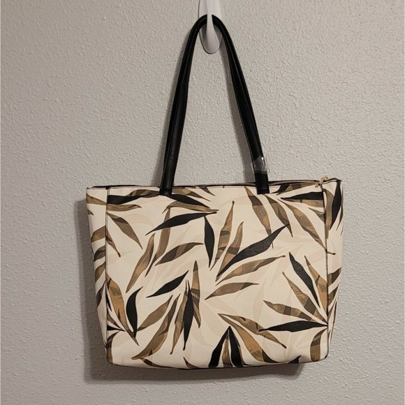 Leaf Print Zip Top Tote Handbag - A New Day Green New In Package - Picture 2 of 4